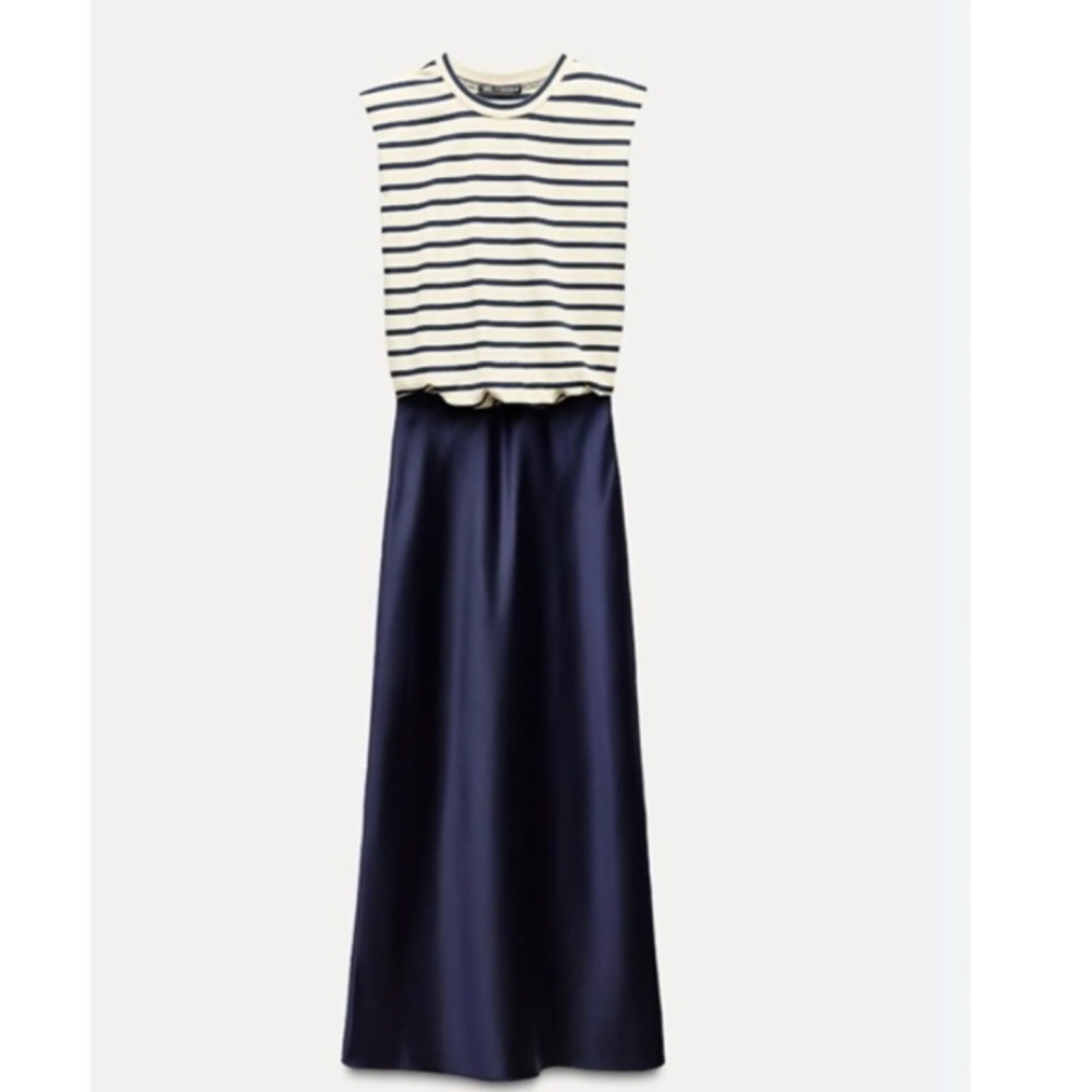 CONTRASTING SATIN EFFECT MIDI DRESS
